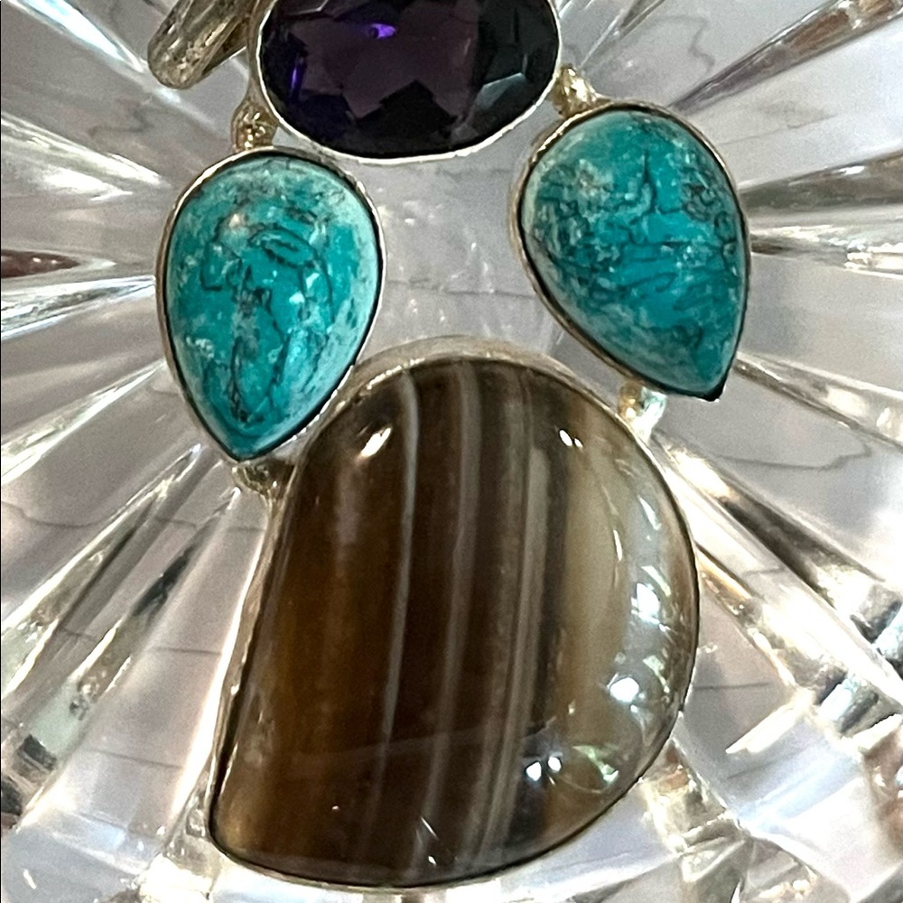 Agate, Amethyst, Turquoise Pendant